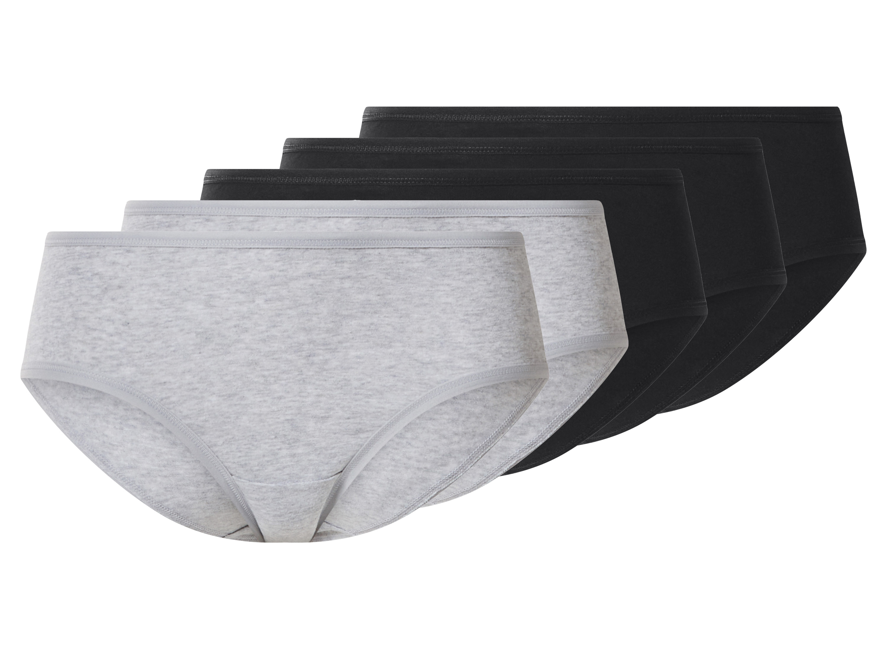 esmara Majtki hipstery damskie z bawełną, 5 par Czarny/ szary, M40/42