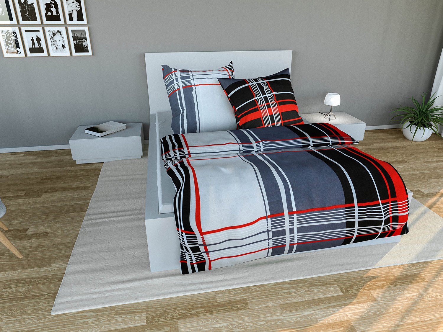 Setex Pościel flanelowa Squares, 140 x 200 cm Srebrny