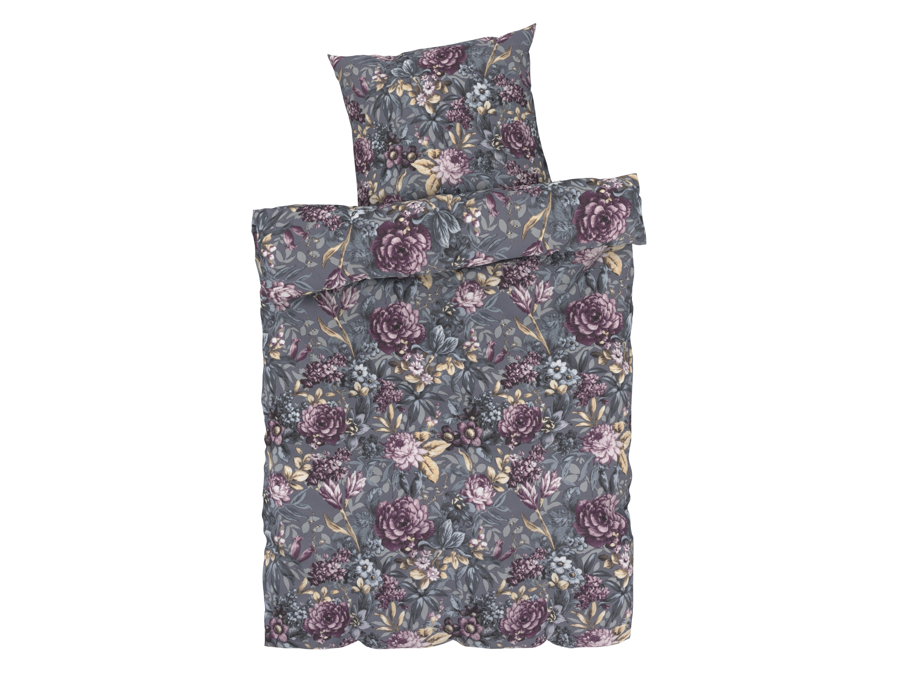 Livarno home Pościel z bawełną renforcé, 140 x 200 cm Szary w kwiaty