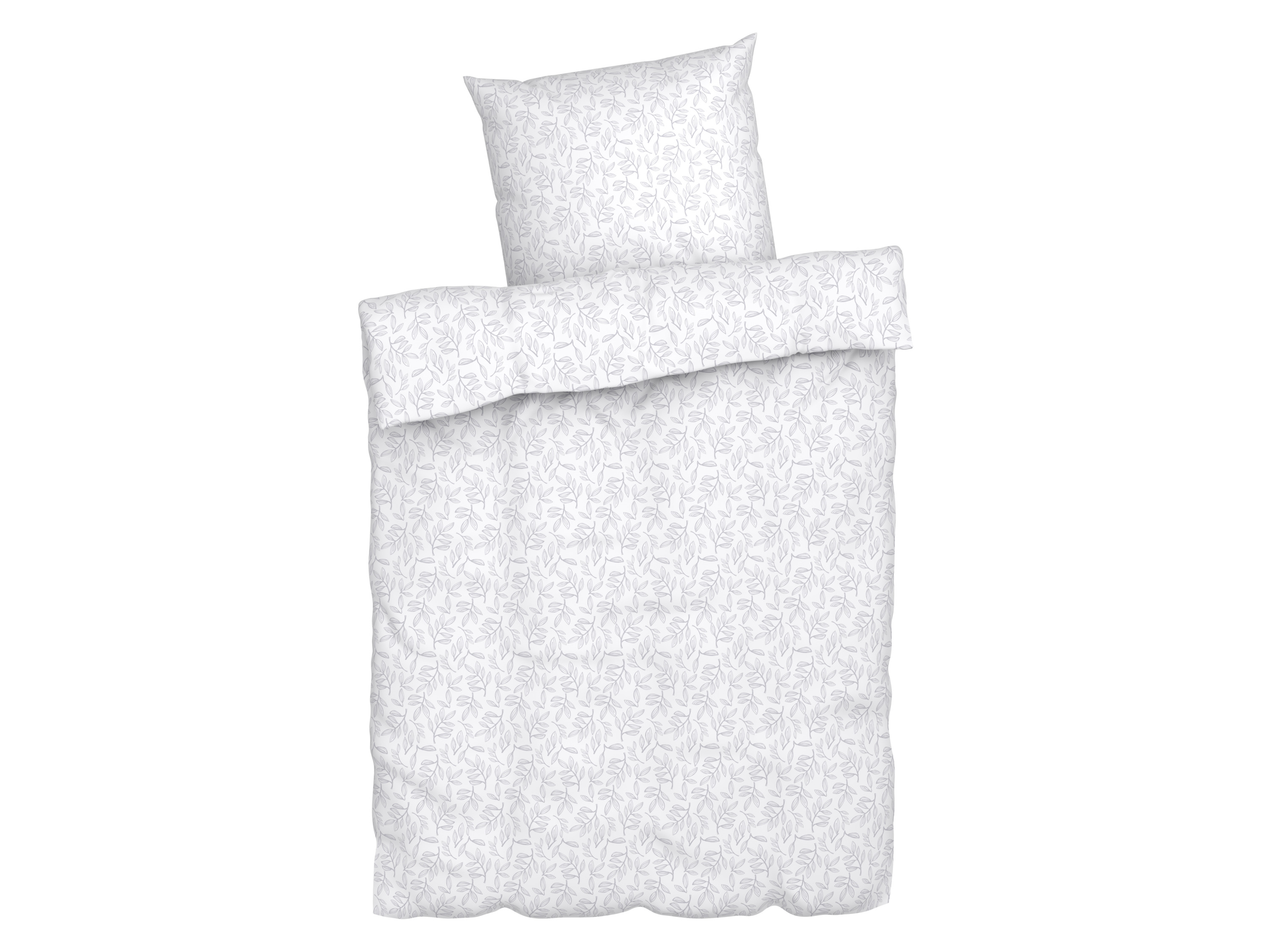 Livarno home Pościel flanelowa, 140 x 200 cm Liście/biały/jasnoszary