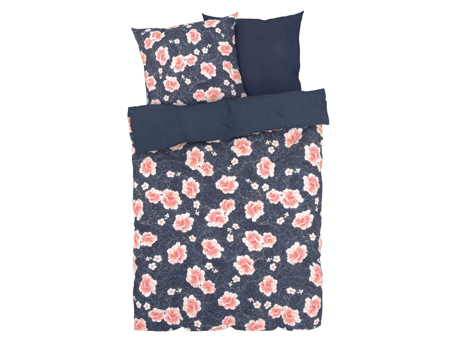 Livarno home Pościel z bawełną renforcé, 160 x 200 cm Granatowy w kwiaty