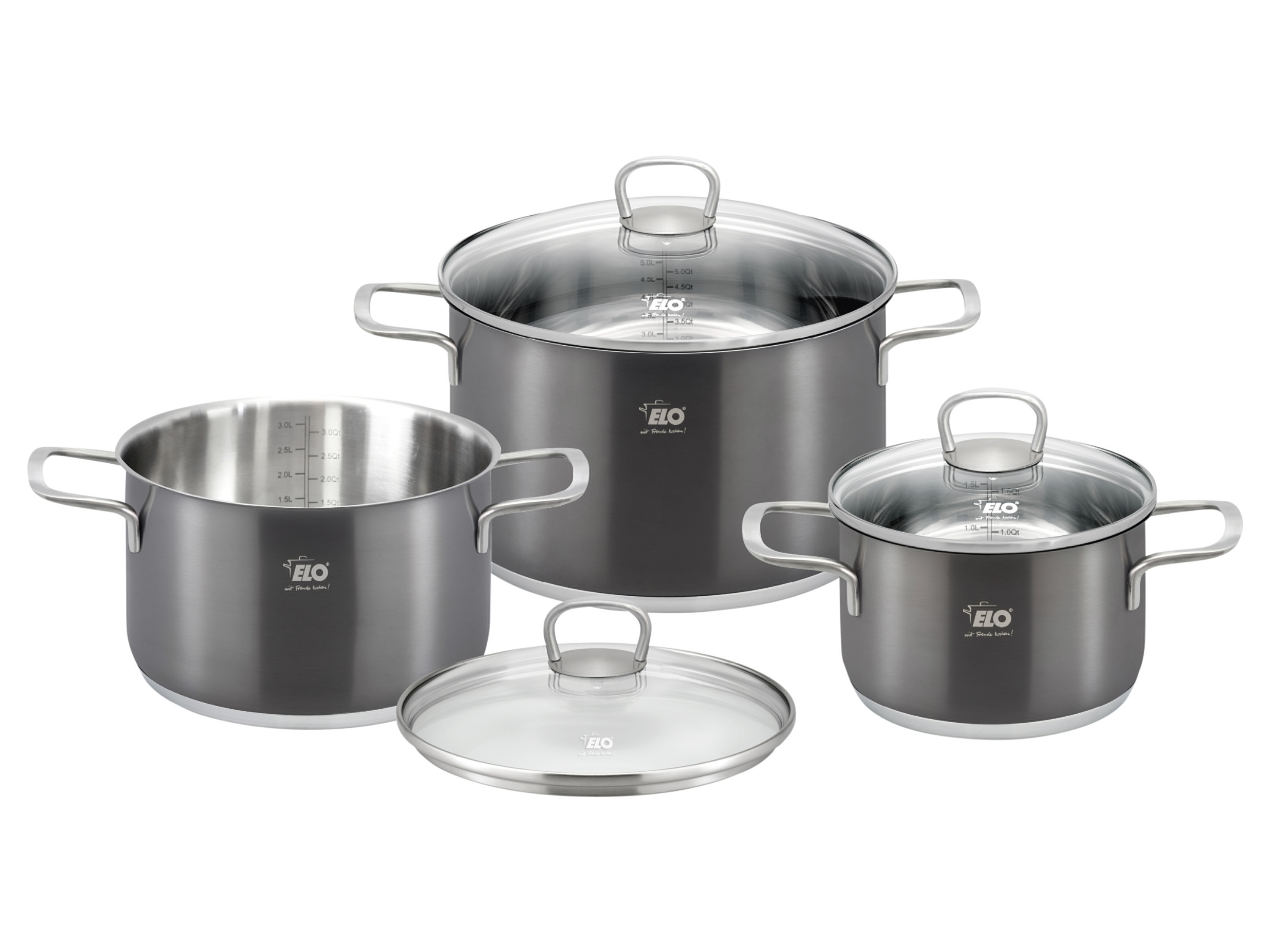 ELO Zestaw 3 garnków z pokrywkami szklanymi
