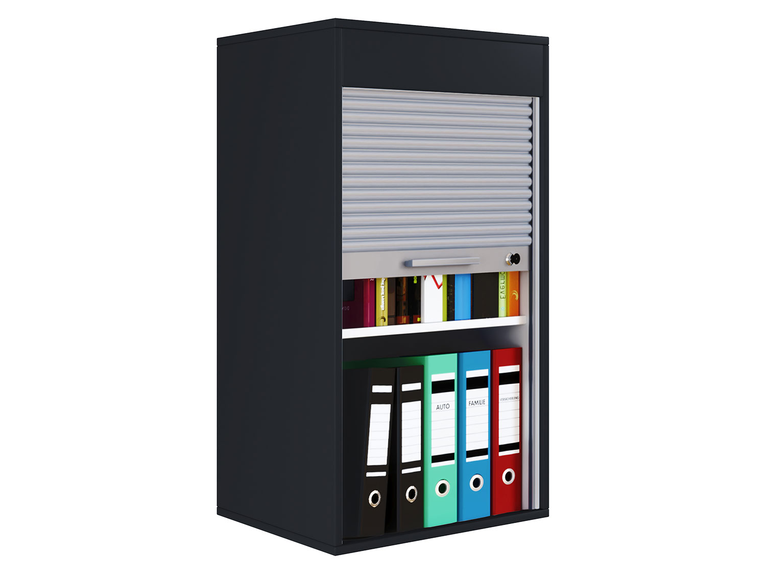 VCM Szafka na dokumenty, z roletą, zamykana Czarny