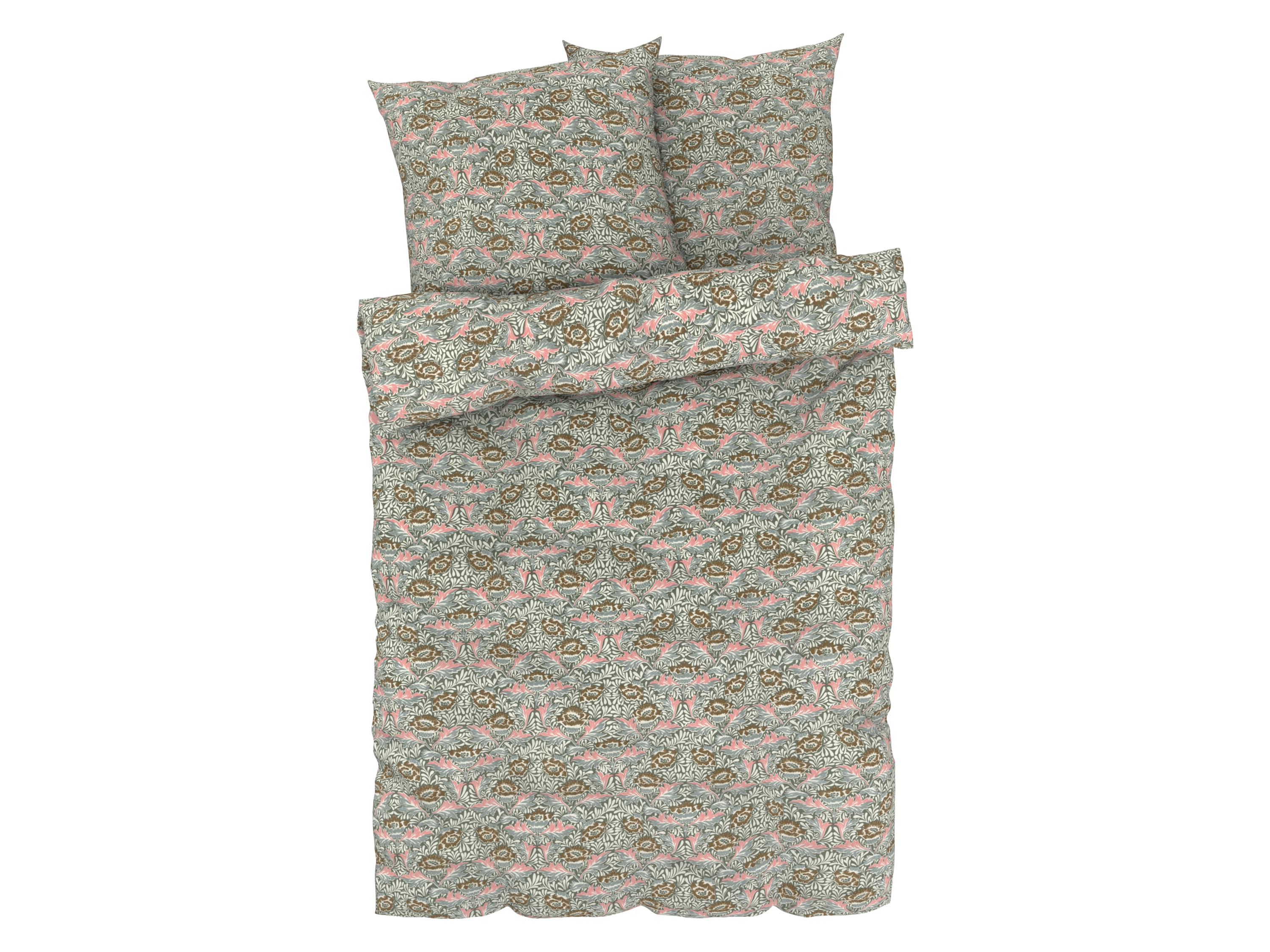 Livarno home Pościel z mikrowłókna satynowego, 220 x 200 cm Kwiaty, zielony/koralowy, 200 x 220 cm