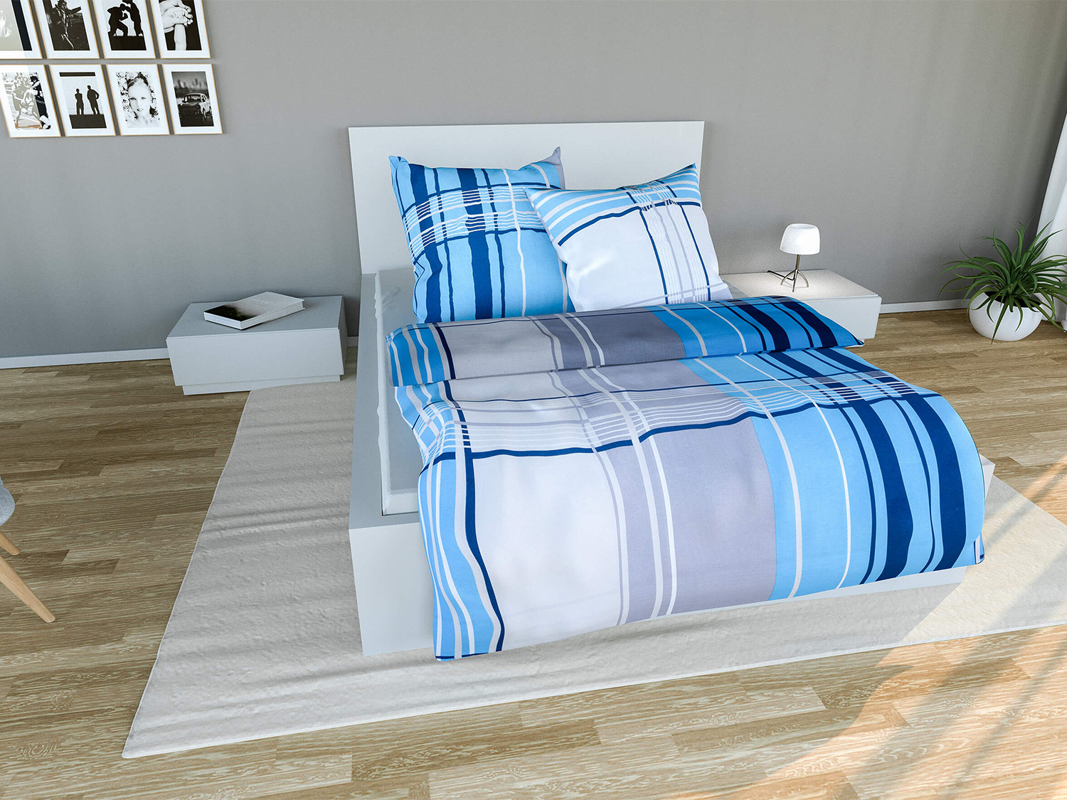 Setex Pościel flanelowa Squares, 140 x 200 cm Niebieski