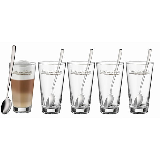 Komplet 6 szklanek do latte macchiato 300ml + łyżeczki