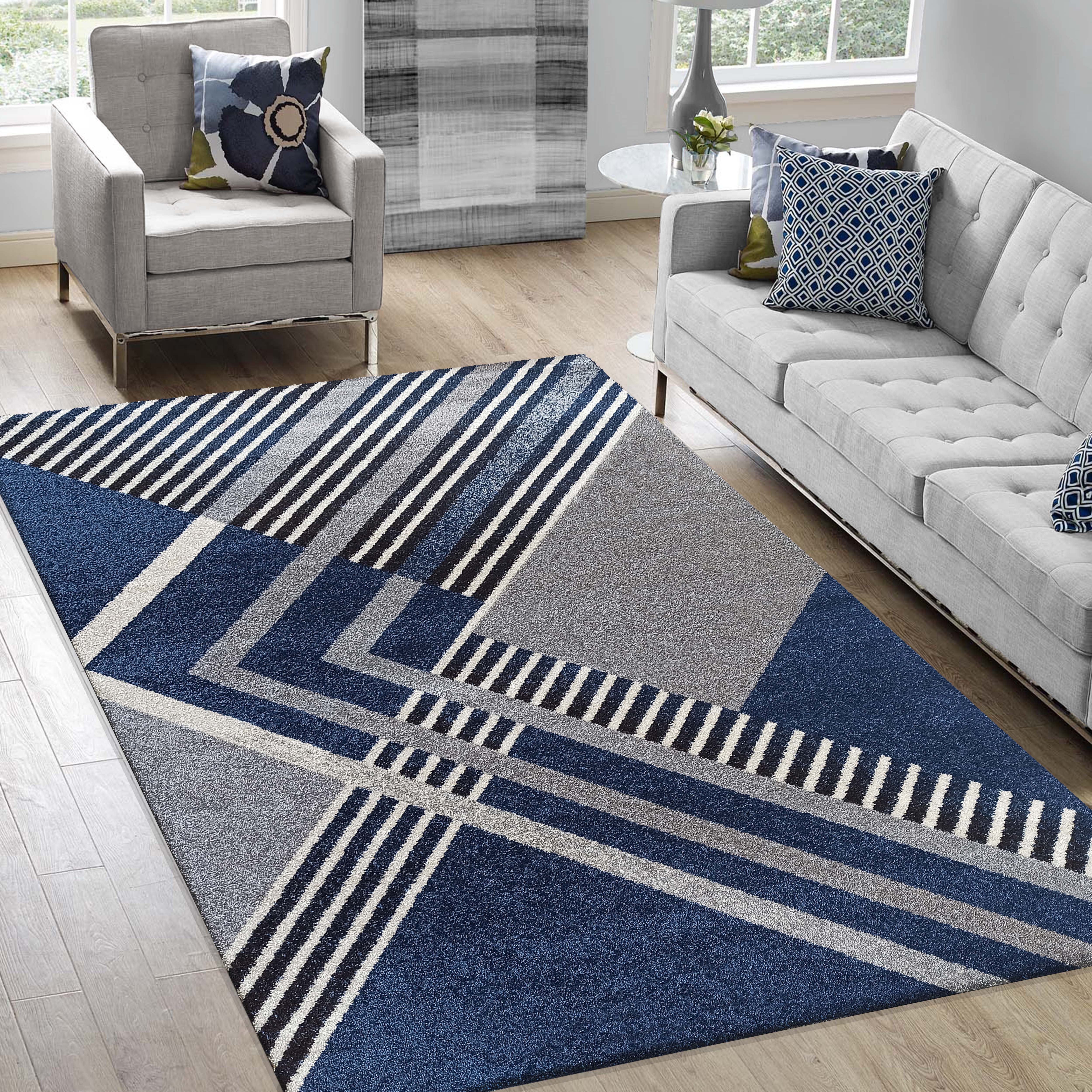 Dywan - 80 x 150 cm - Szary z granatowym - Nowoczesny - Dywanopol