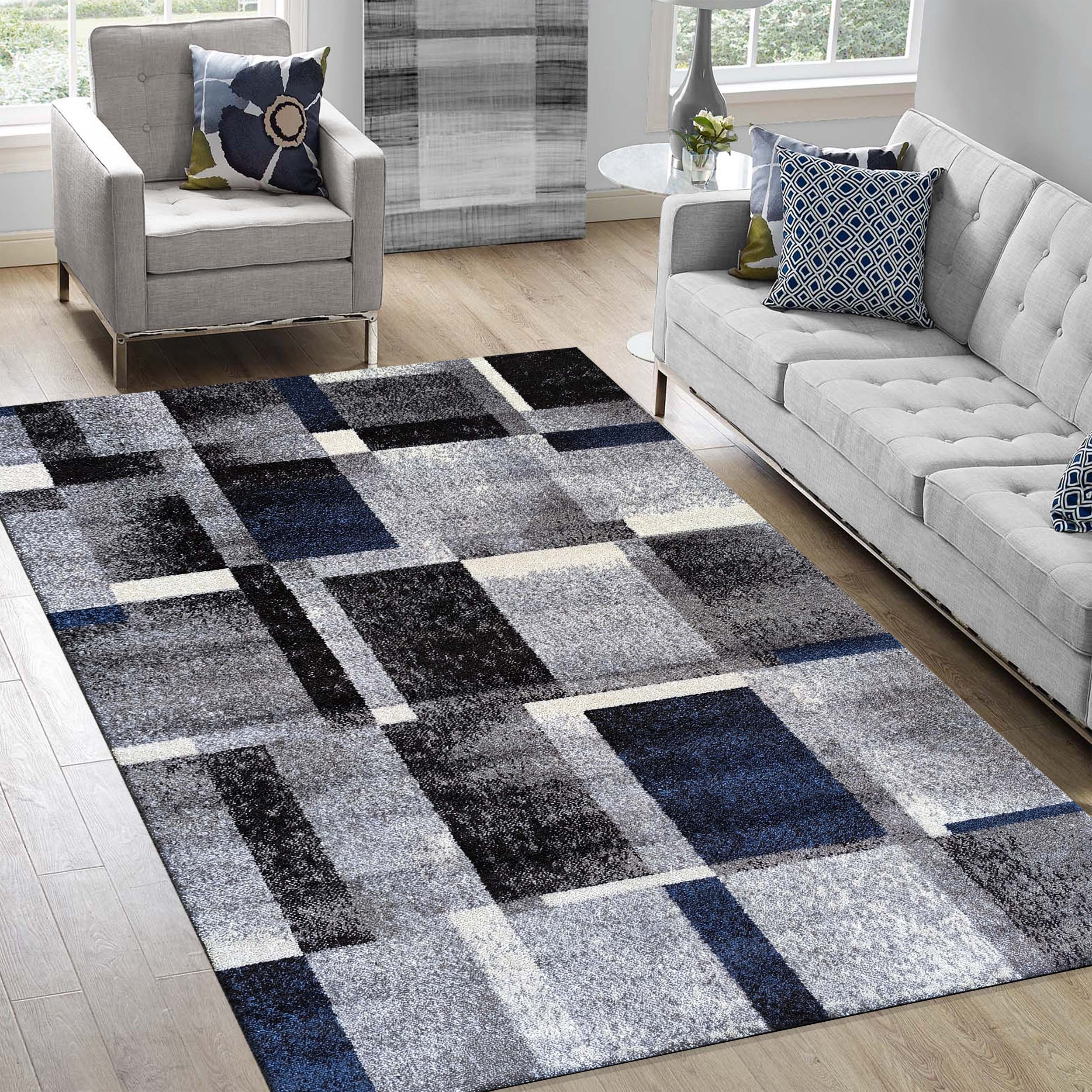 Dywan - 120 x 170 cm - Szary z granatowym - Nowoczesny - Dywanopol