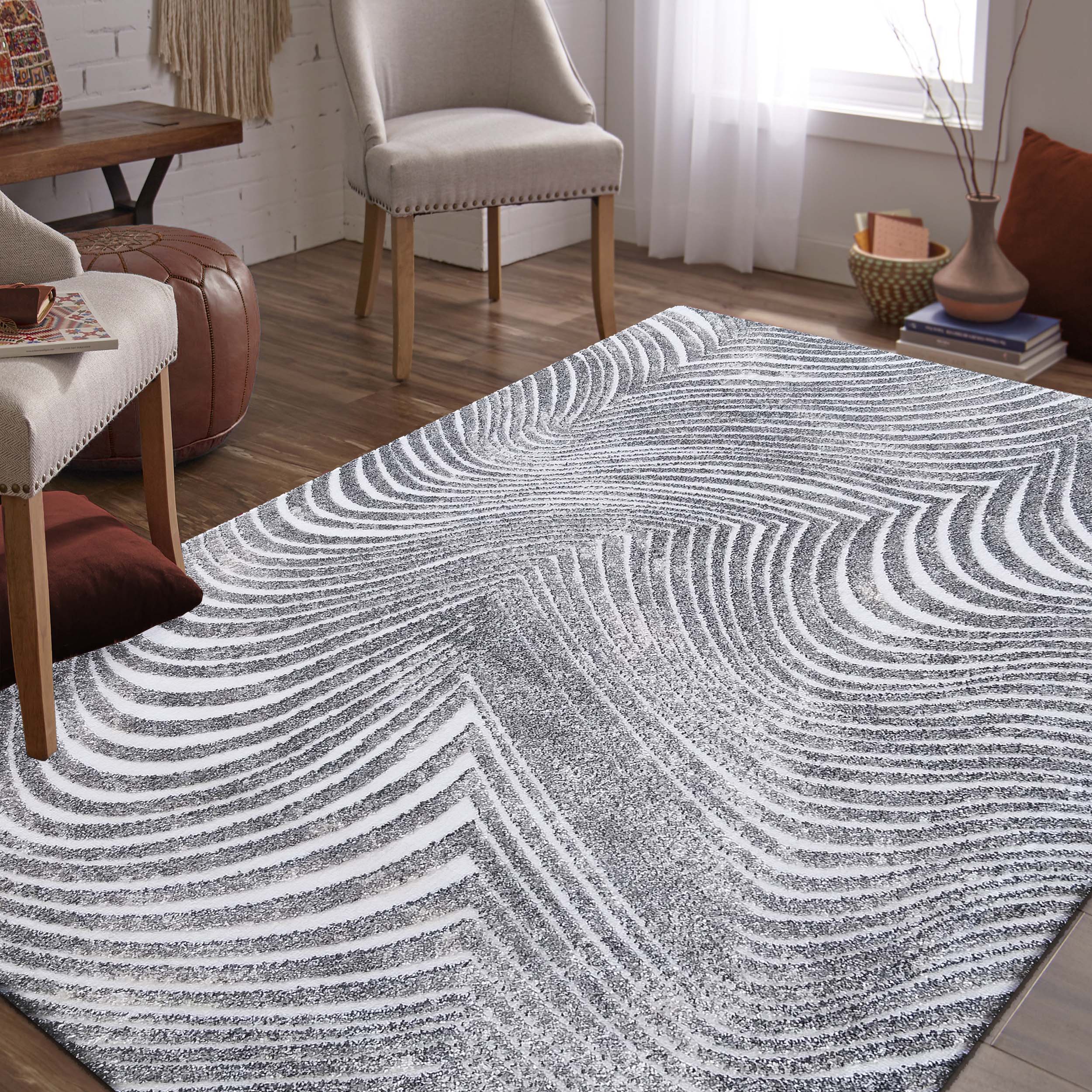 Dywan - 80 x 150 cm - Szary z kremowym - Nowoczesny - Dywanopol