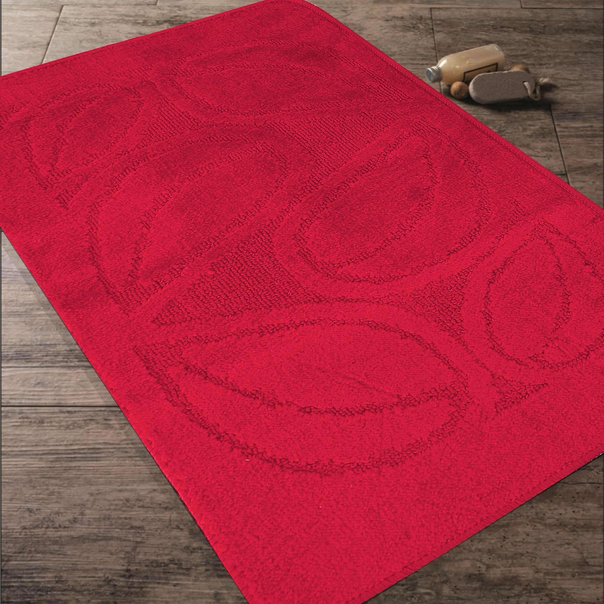 Komplet Dywaników Łazienkowych Montana Flora - Malinowy Pod WC Antypoślizgowy