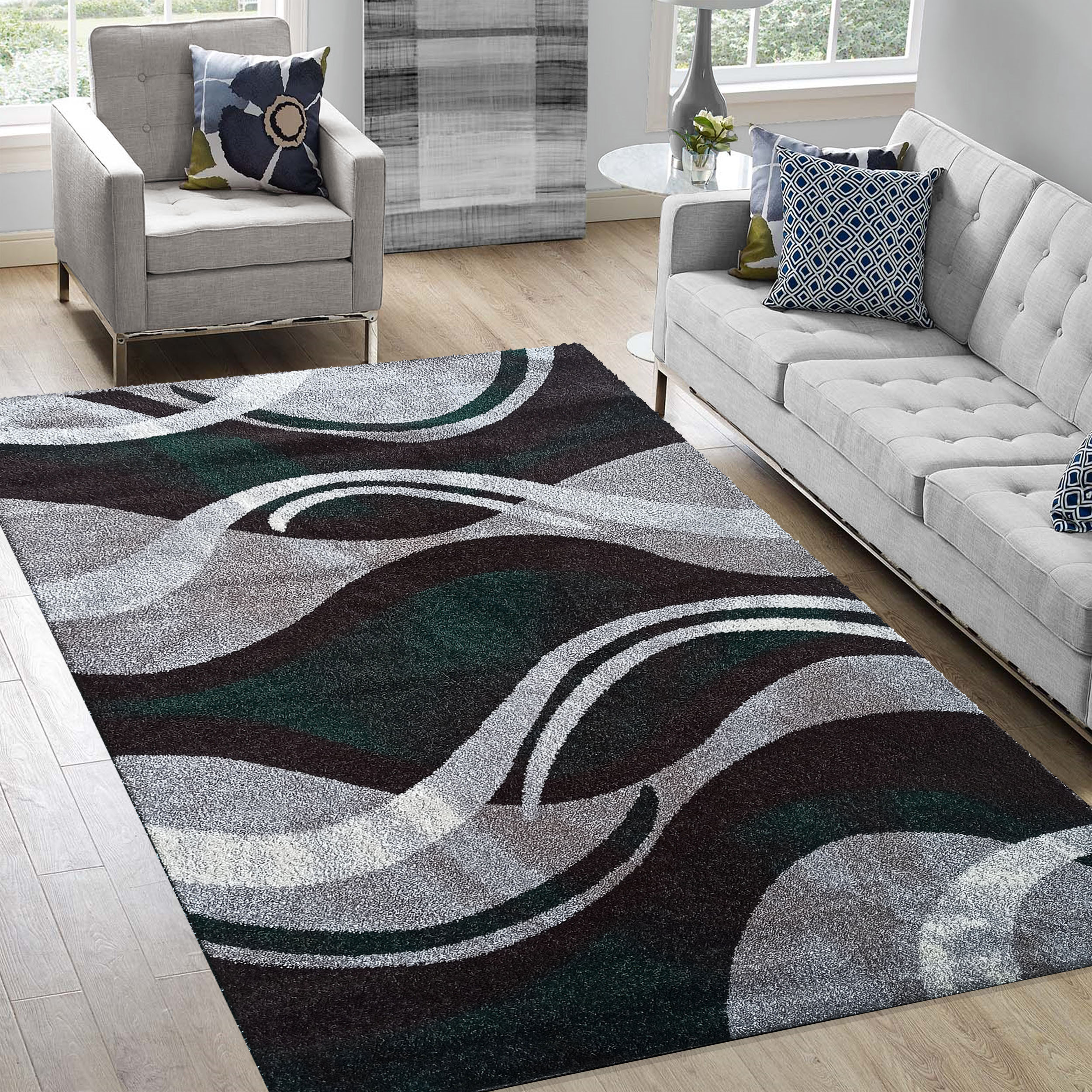 Dywan - 160 x 220 cm - Szary z zielonym - Nowoczesny - Dywanopol