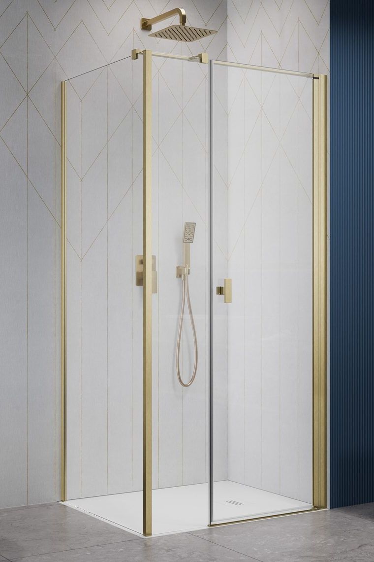 Darmowa Dostawa - Drzwi prysznicowe 140 cm uchylne złoty szczotkowany/szkło przezroczyste Radaway Nes Brushed Gold KDS I 100231409901R