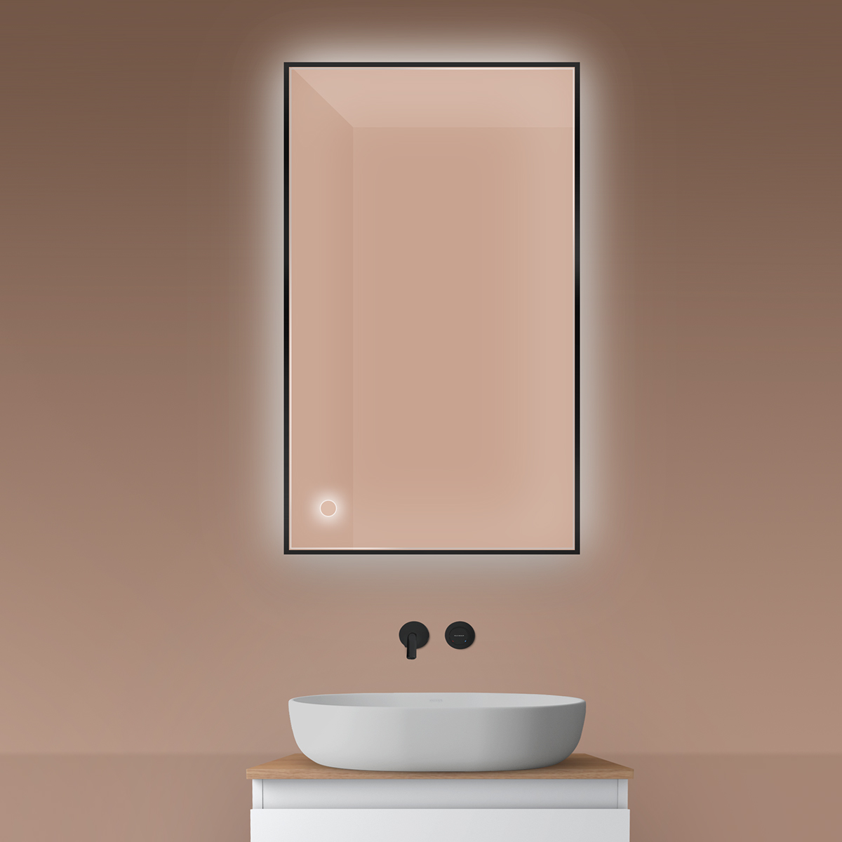 Darmowa Dostawa - Lustro 60x100 cm prostokątne z oświetleniem z matą grzewczą czarny Oltens Nordlis 64111300