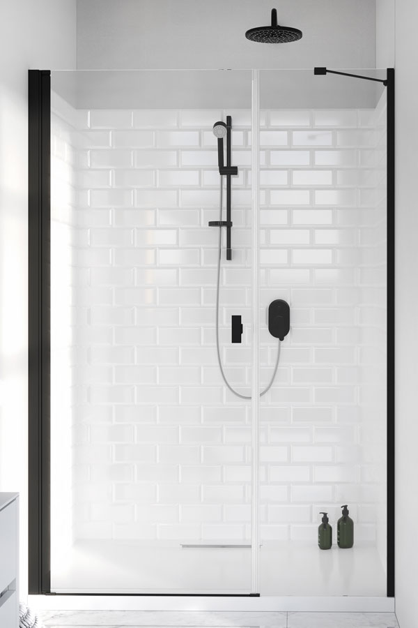 Darmowa Dostawa - Drzwi prysznicowe 49 cm uchylne czarny mat/szkło przezroczyste Radaway Nes 8 Black DWS 100780905401L