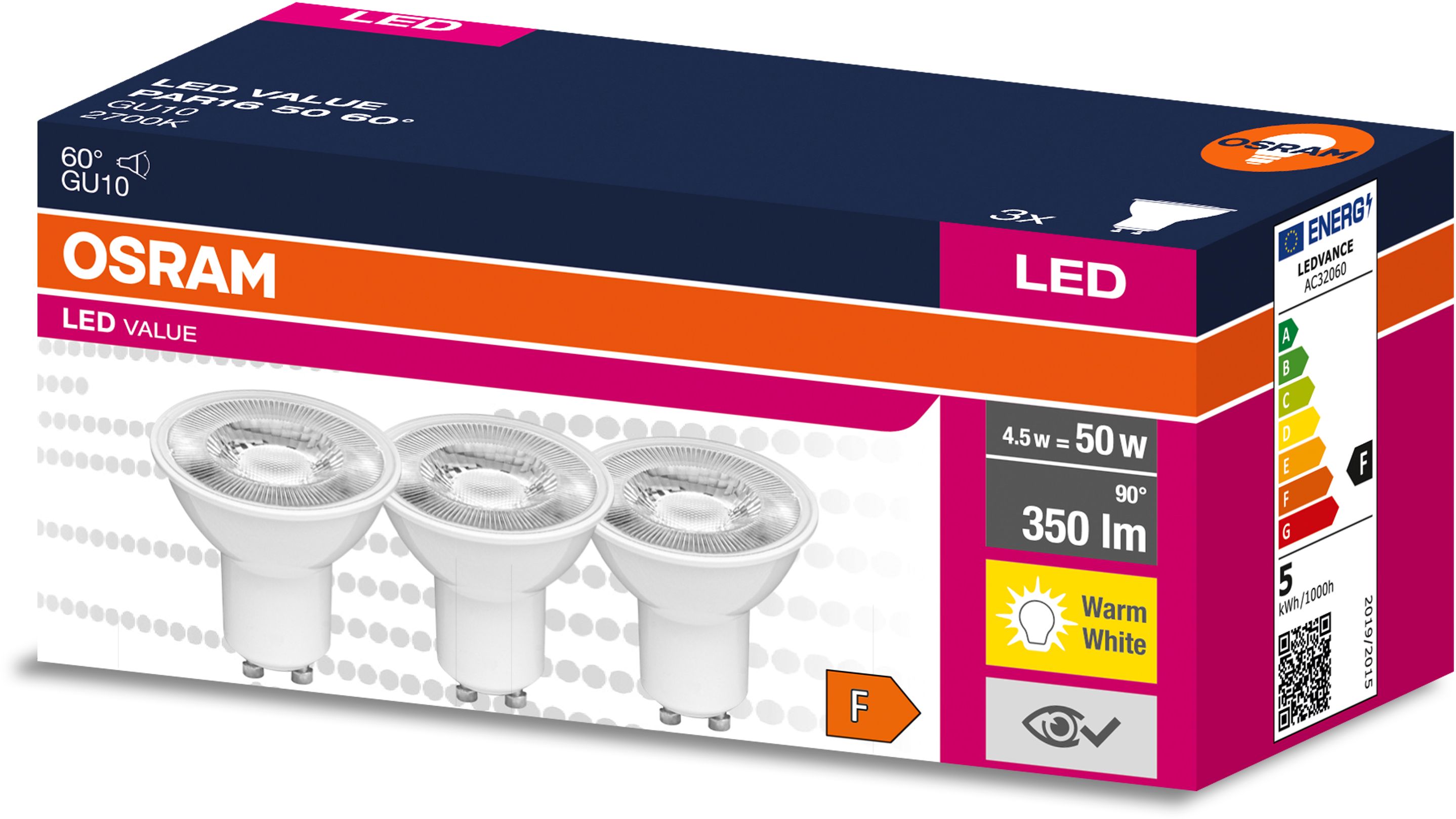 Darmowa Dostawa - Żarówki LED Multipack 3x4.5 W 2700 K gu10 Osram Value 4058075600065