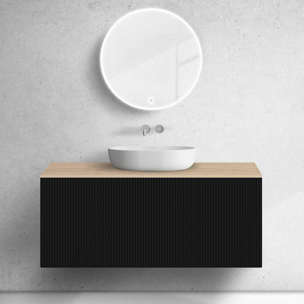 Darmowa Dostawa - Szafka z blatem 120x45x53.6 cm podumywalkowa wisząca czarna-dąb Oltens Lun 68690300