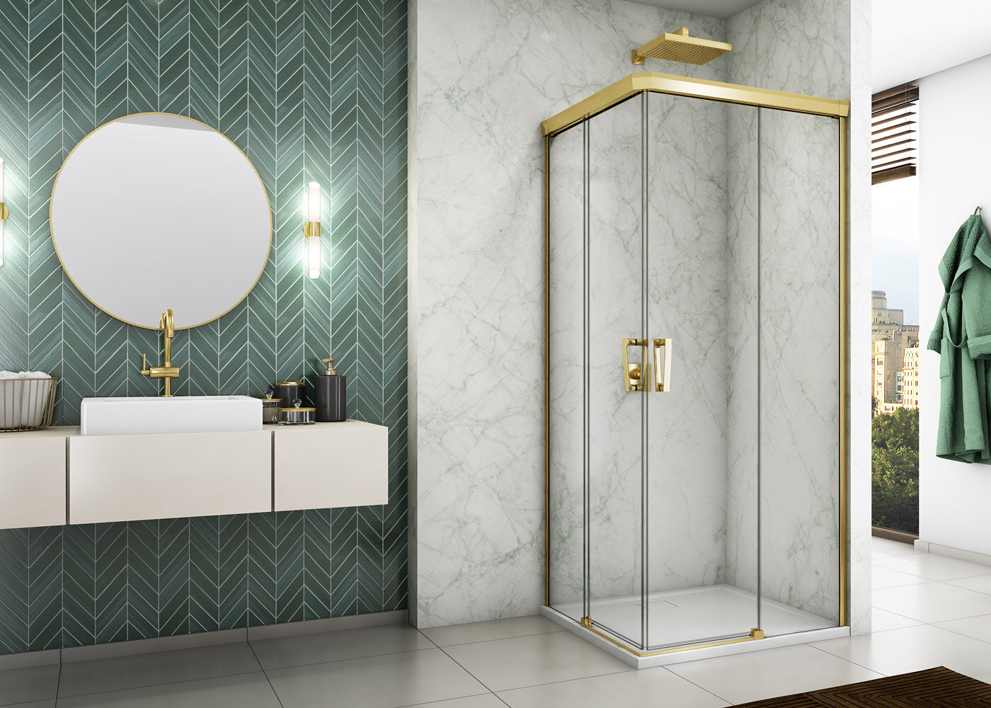 Darmowa Dostawa - Drzwi prysznicowe 80 cm rozsuwane złoty połysk/szkło przezroczyste Ronal Cadura CAE2D0801207