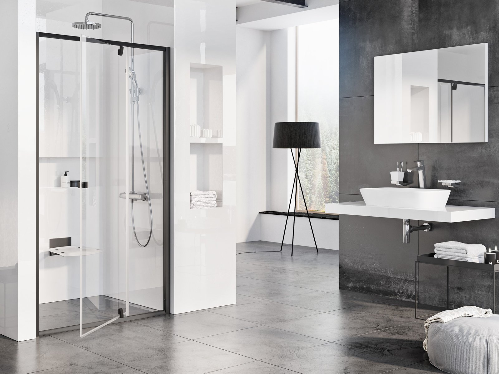 Darmowa Dostawa - Drzwi prysznicowe 120 cm uchylne czarny mat/szkło przezroczyste Ravak Pivot 03GG0300Z1