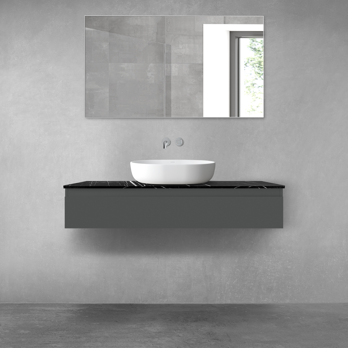 Darmowa Dostawa - Szafka z blatem 120x45.6x25.2 cm podumywalkowa wisząca czarna-grafitowa Oltens Vernal 68717400