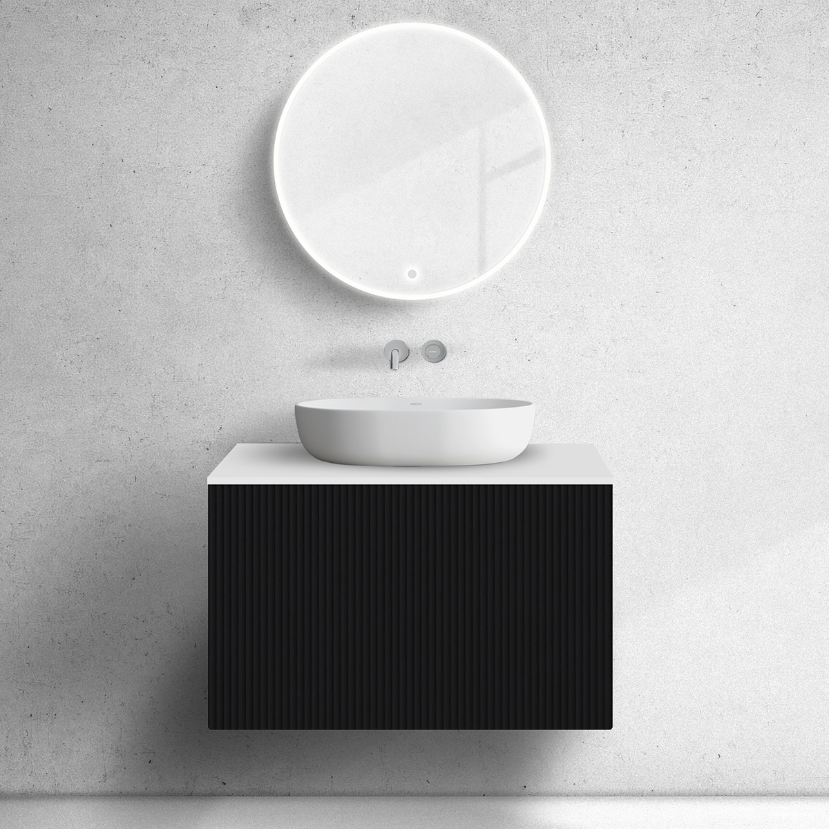 Darmowa Dostawa - Szafka z blatem 80x45x53.6 cm podumywalkowa wisząca biała-czarna Oltens Lun 68739300