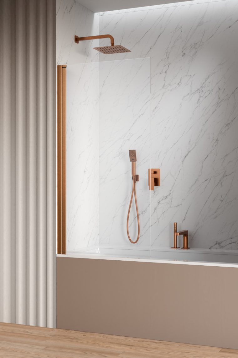 Darmowa Dostawa - Parawan nawannowy 80 cm 1-częściowy czarny szczotkowany/szkło przezroczyste Radaway Nes Brushed Copper PNJ I 100110809301R