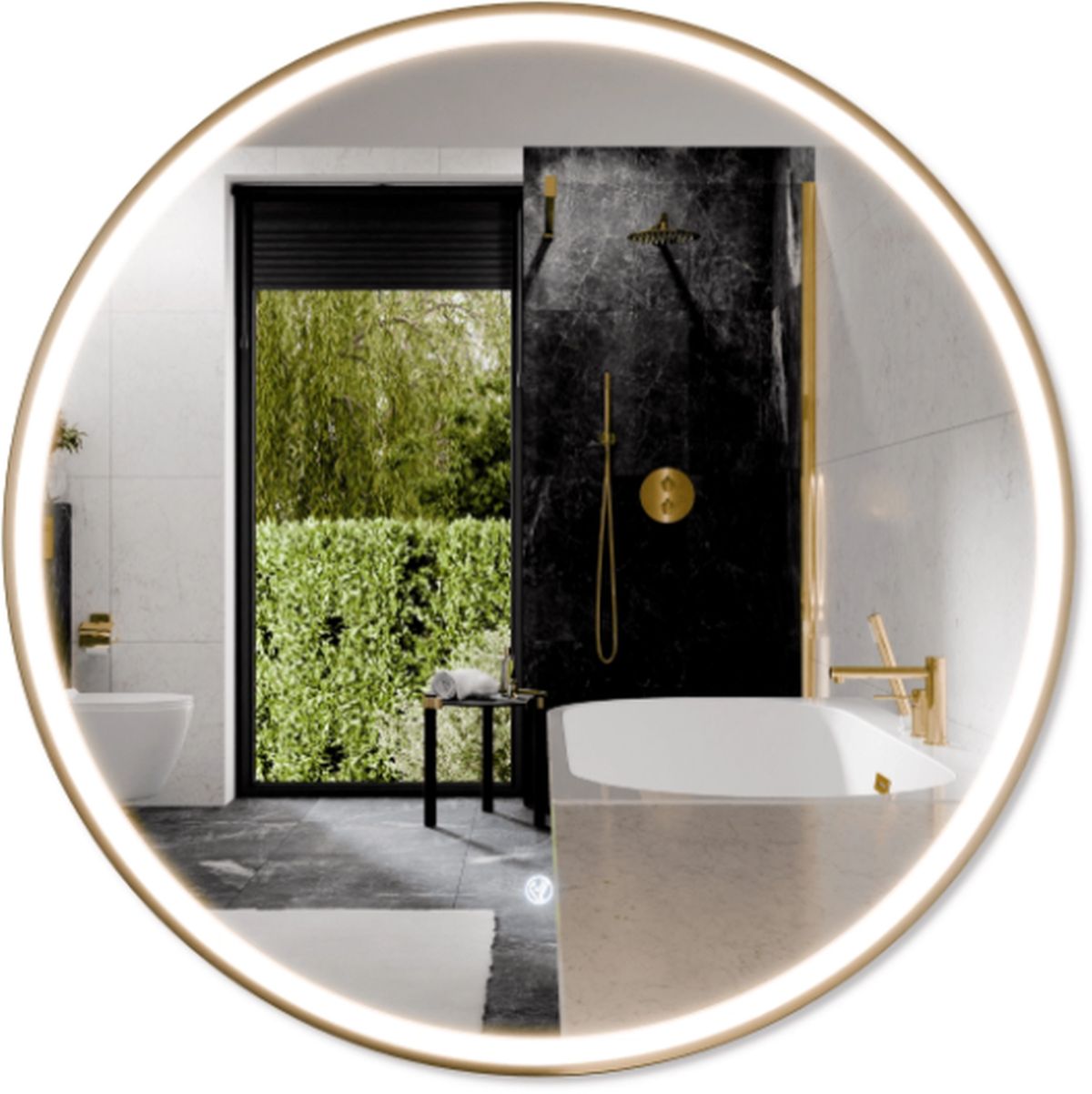 Darmowa Dostawa - Lustro 70x70 cm okrągłe z oświetleniem z matą grzewczą złoty Corsan Tondo L0070BGL