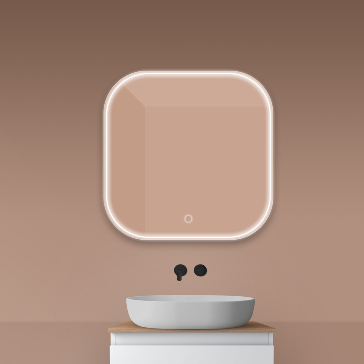 Darmowa Dostawa - Lustro 80x80 cm kwadratowe z oświetleniem z matą grzewczą Oltens Nordlis 64122000