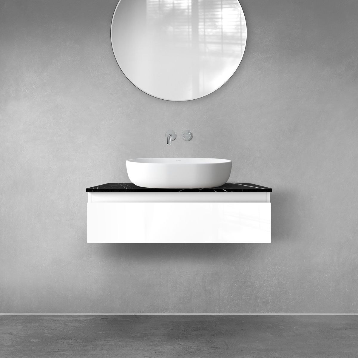 Darmowa Dostawa - Szafka z blatem 80x45.6x25.2 cm podumywalkowa wisząca biała-czarna Oltens Vernal 68715000