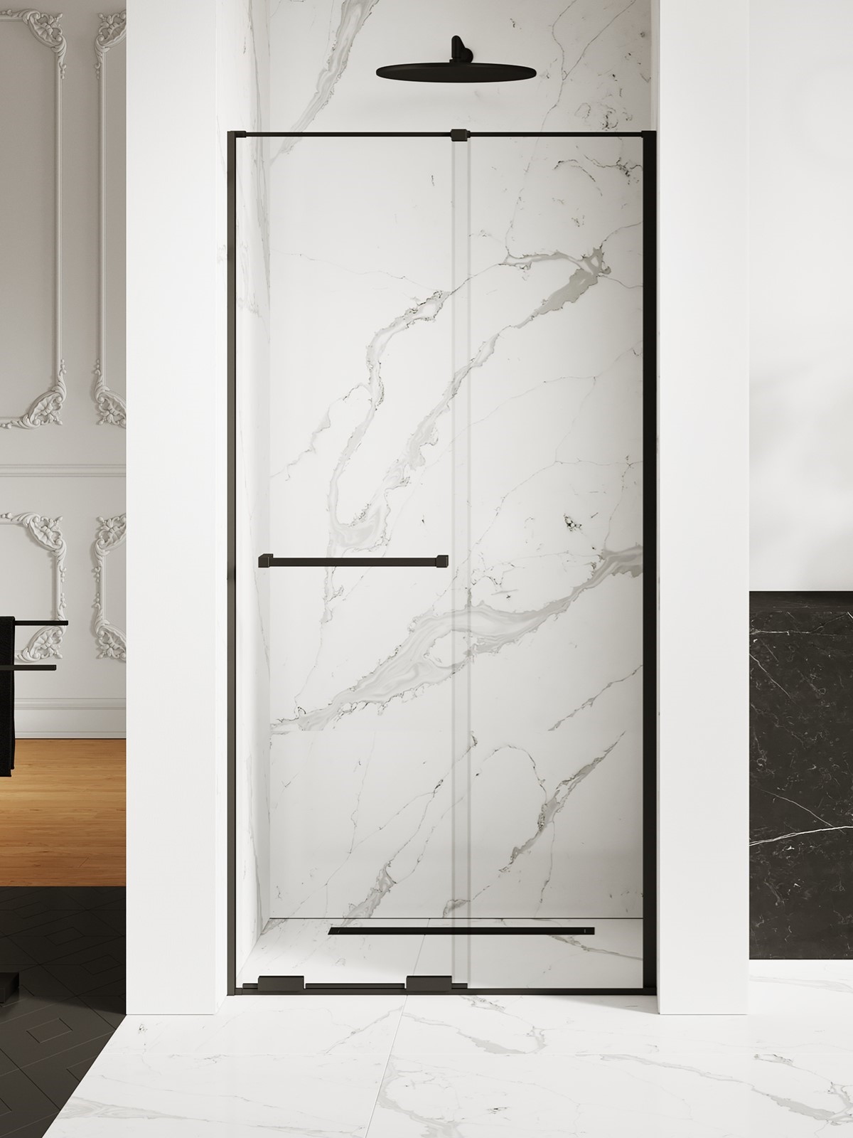 Darmowa Dostawa - Drzwi prysznicowe 110 cm rozsuwane czarny mat/szkło przezroczyste New Trendy Smart Black EXK6631