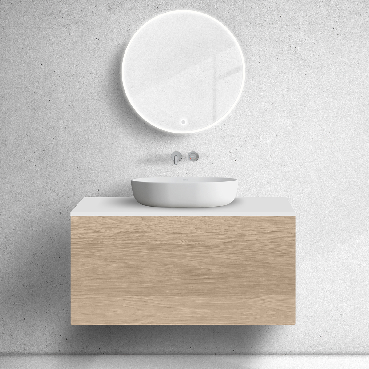 Darmowa Dostawa - Szafka z blatem 100x45x53.6 cm podumywalkowa wisząca biała-dąb Oltens Lun 68744060