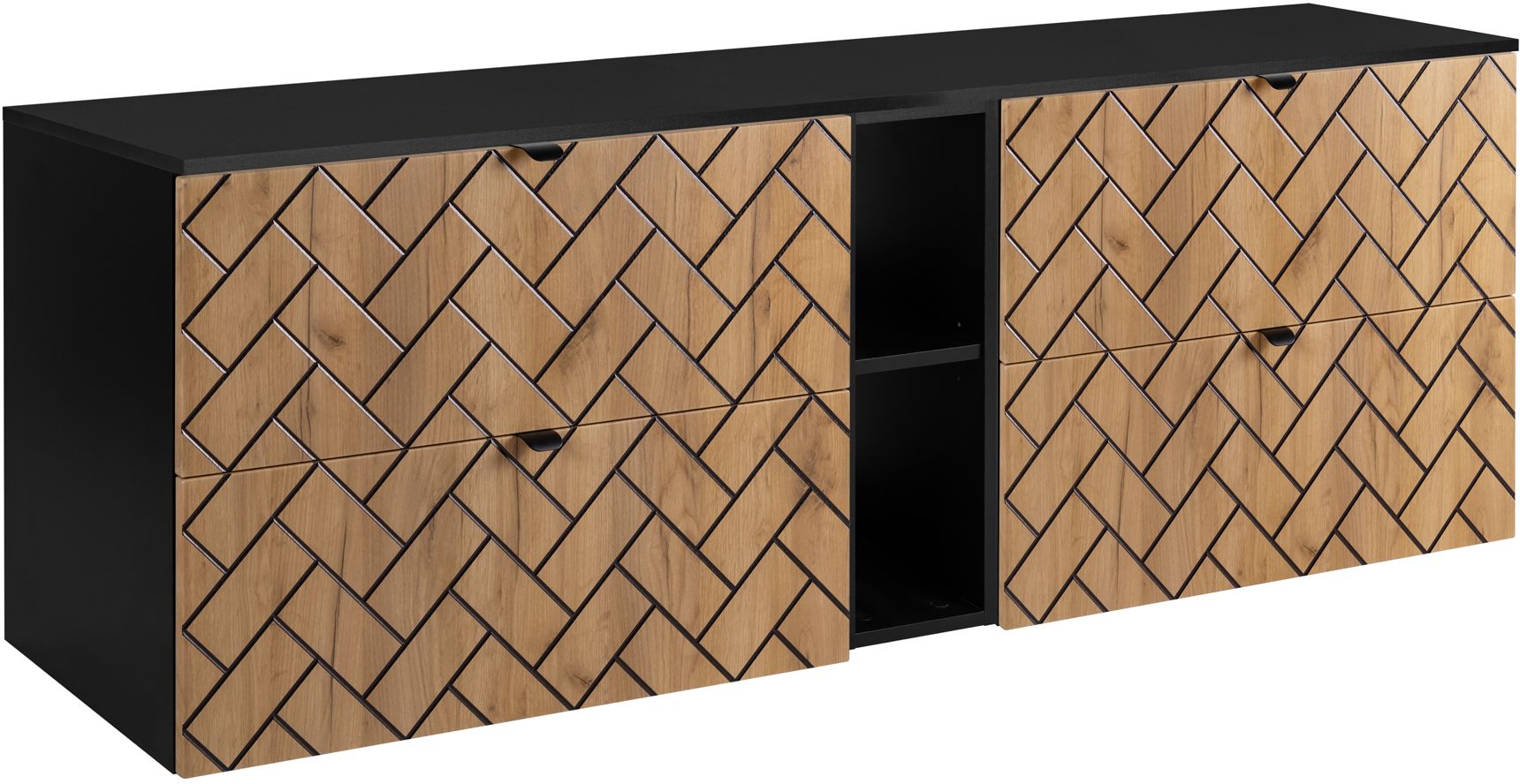 Darmowa Dostawa - Zestaw mebli łazienkowych 180x46x62.3 cm podumywalkowa wisząca czarna-dąb Rodan Trend abset10936