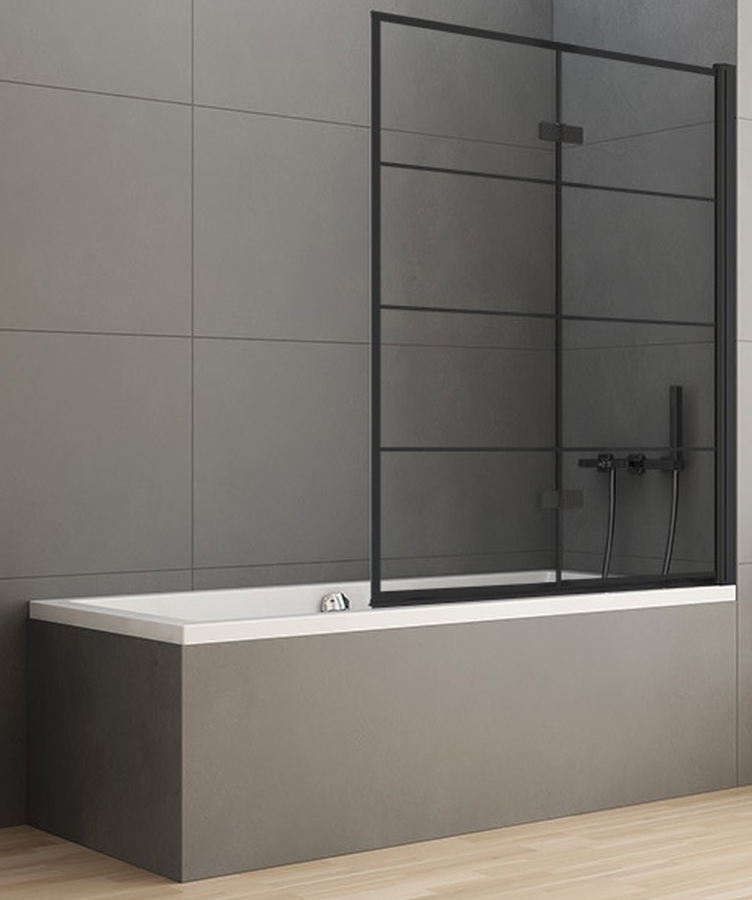 Darmowa Dostawa - Parawan nawannowy 100 cm 2-częściowy czarny mat/szkło ze wzorem New Trendy New Soleo Black P0050