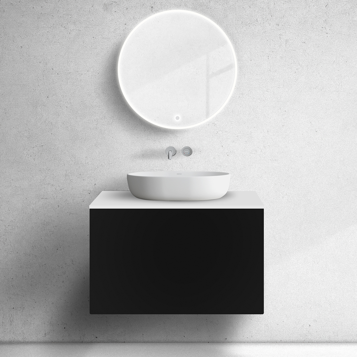 Darmowa Dostawa - Szafka z blatem 80x45x53.6 cm podumywalkowa wisząca biała-czarna Oltens Lun 68743300