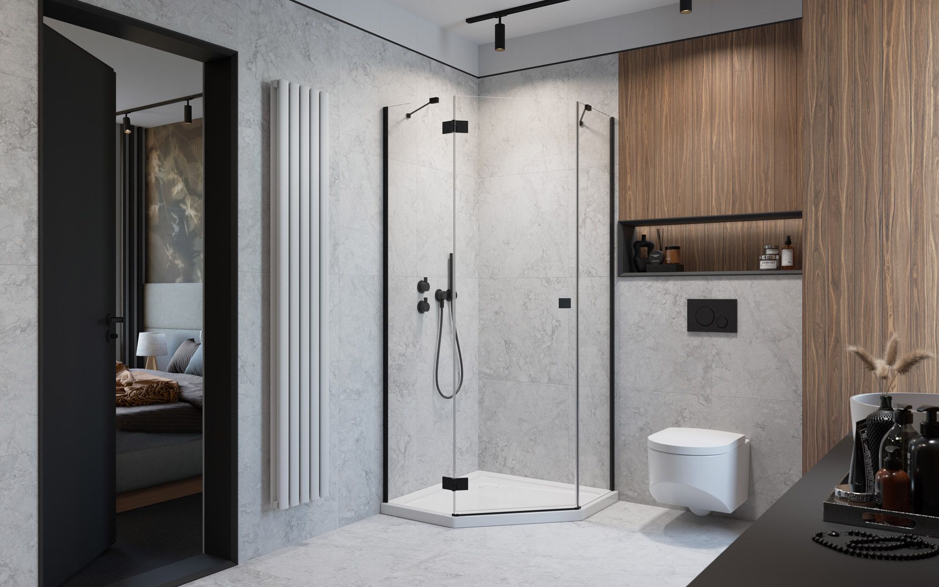 Darmowa Dostawa - Drzwi prysznicowe 60 cm uchylne do ścianki bocznej Radaway Essenza New Black PTJ 13850105401L