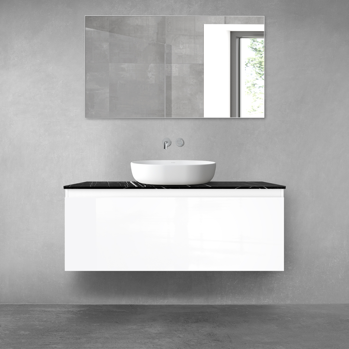 Darmowa Dostawa - Szafka z blatem 120x45.6x48.6 cm podumywalkowa wisząca biała-czarna Oltens Vernal 68721000