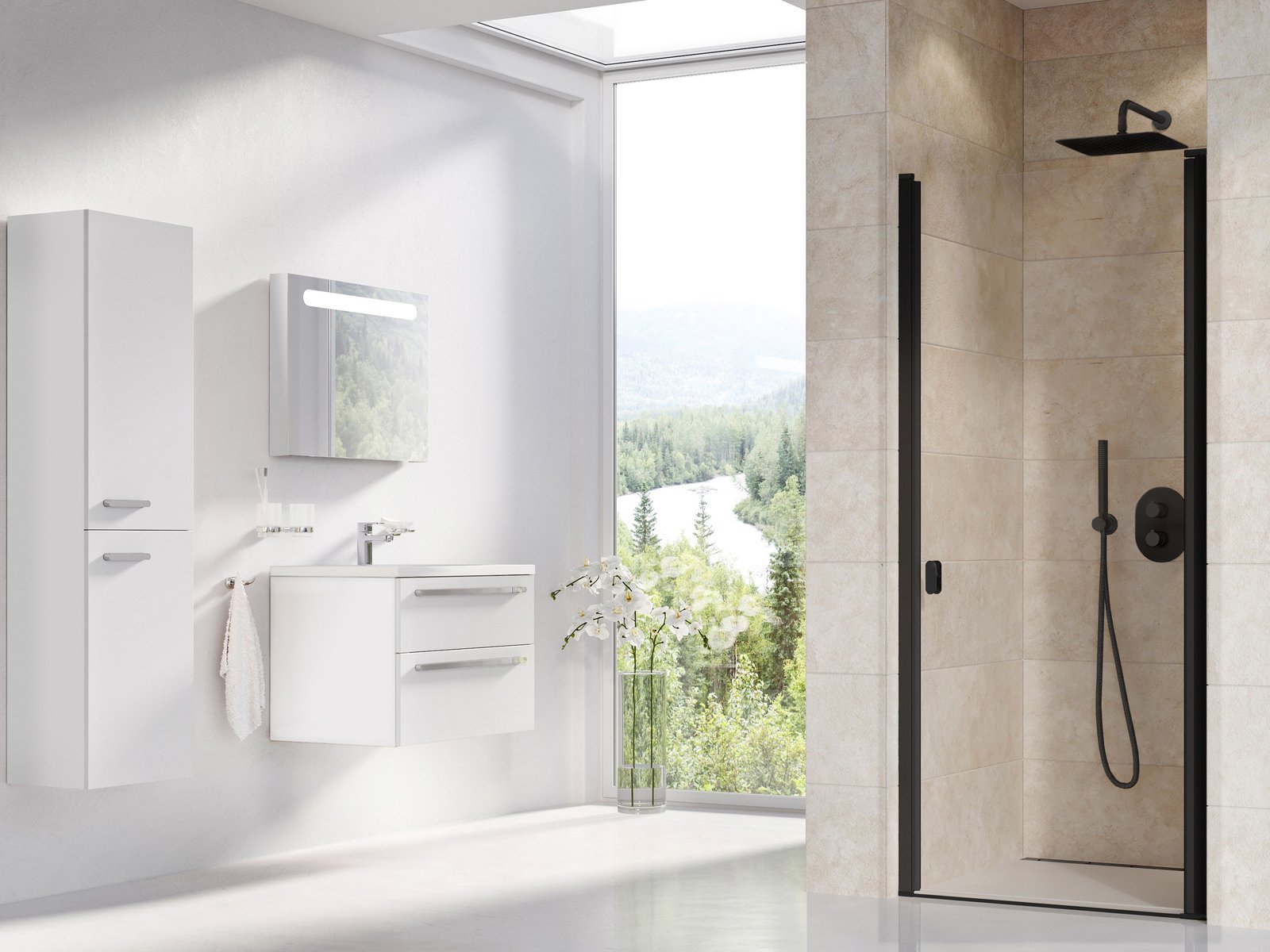 Darmowa Dostawa - Drzwi prysznicowe 90 cm uchylne czarny mat/szkło przezroczyste Ravak Chrome 0QV70300Z1