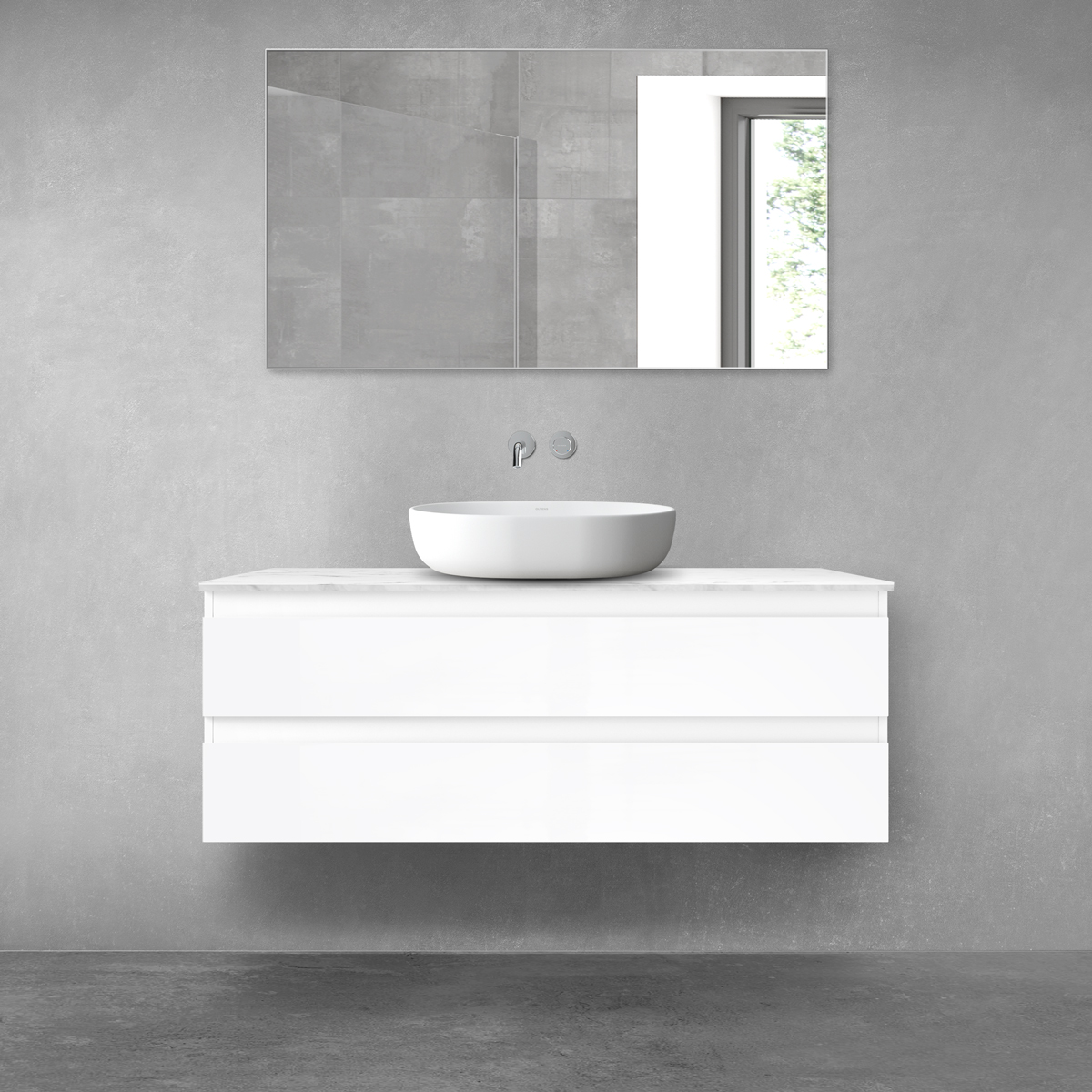 Darmowa Dostawa - Szafka z blatem 120x45.6x48.6 cm podumywalkowa wisząca biała Oltens Vernal 68728000