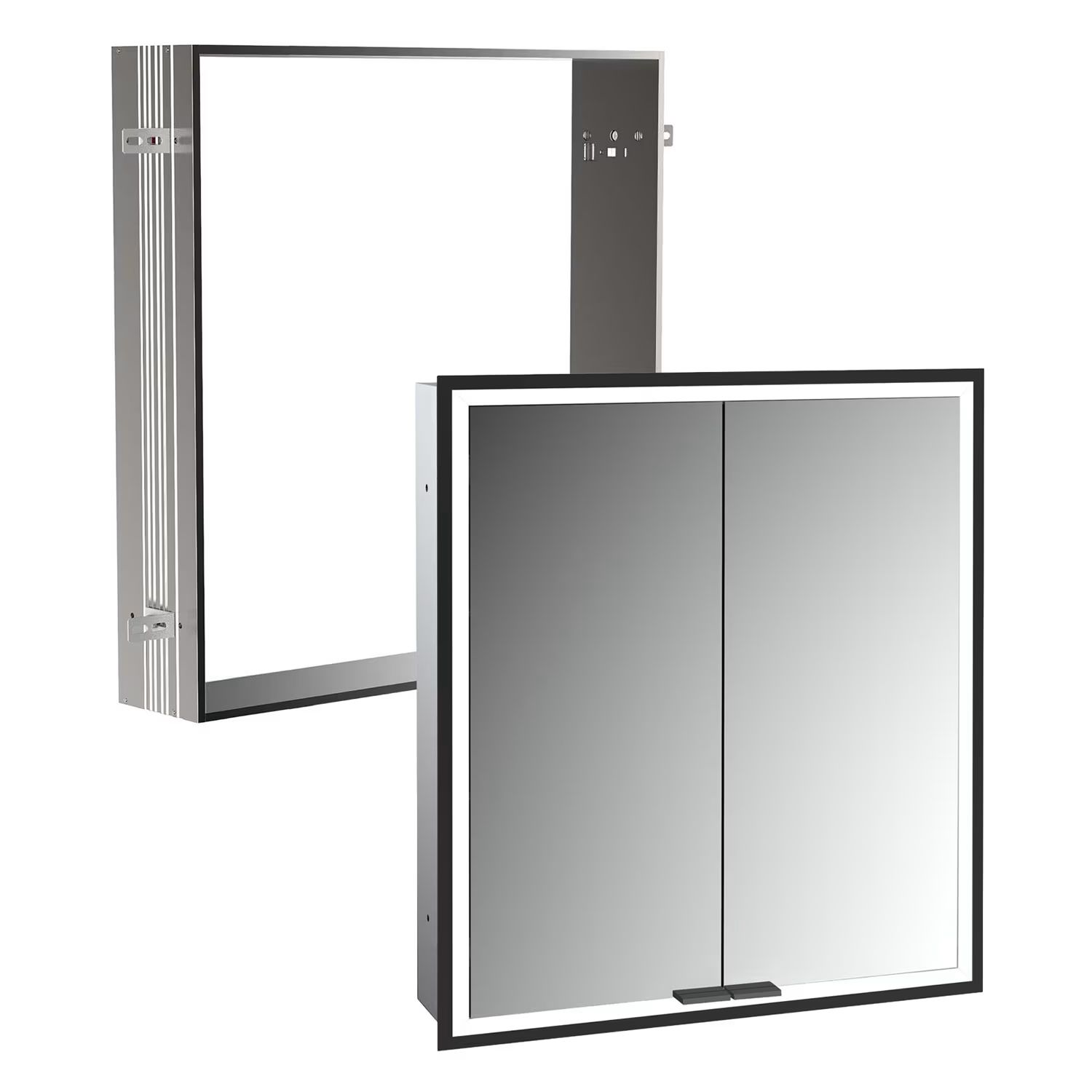 Darmowa Dostawa - Szafka z ramą montażową 60x17x70 cm z lustrem czarna Kronenbach Cube 2.0 KB100224MBSet