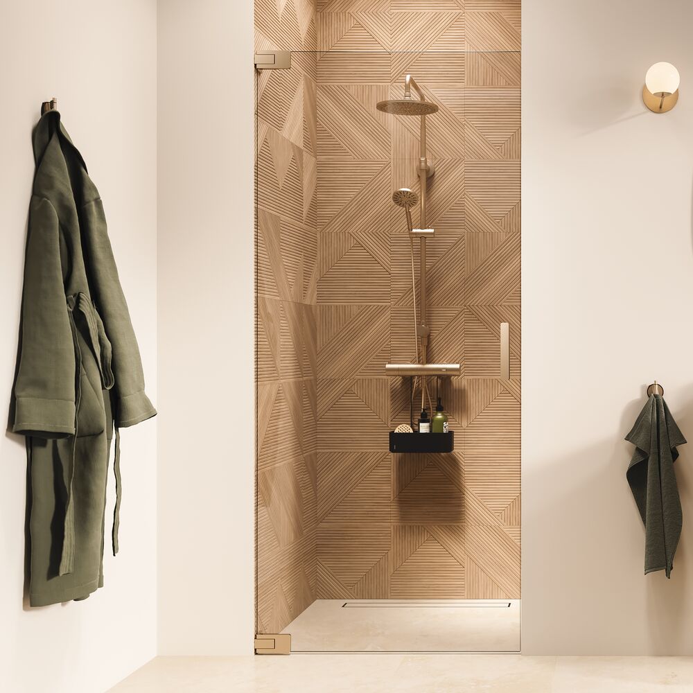 Darmowa Dostawa - Drzwi prysznicowe 80 cm uchylne złoty szczotkowany/szkło przezroczyste Sealskin Pure PU140806495100