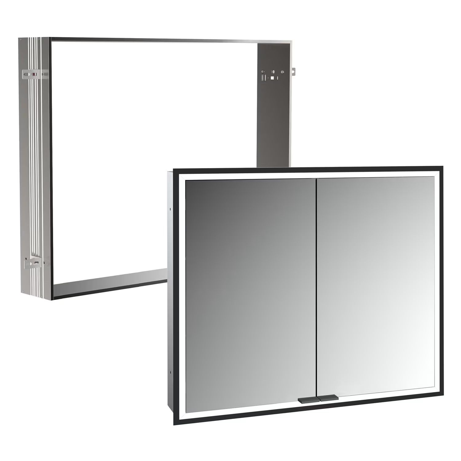 Darmowa Dostawa - Szafka z ramą montażową 80x17x70 cm z lustrem czarna Kronenbach Cube 2.0 KB100225MBSet