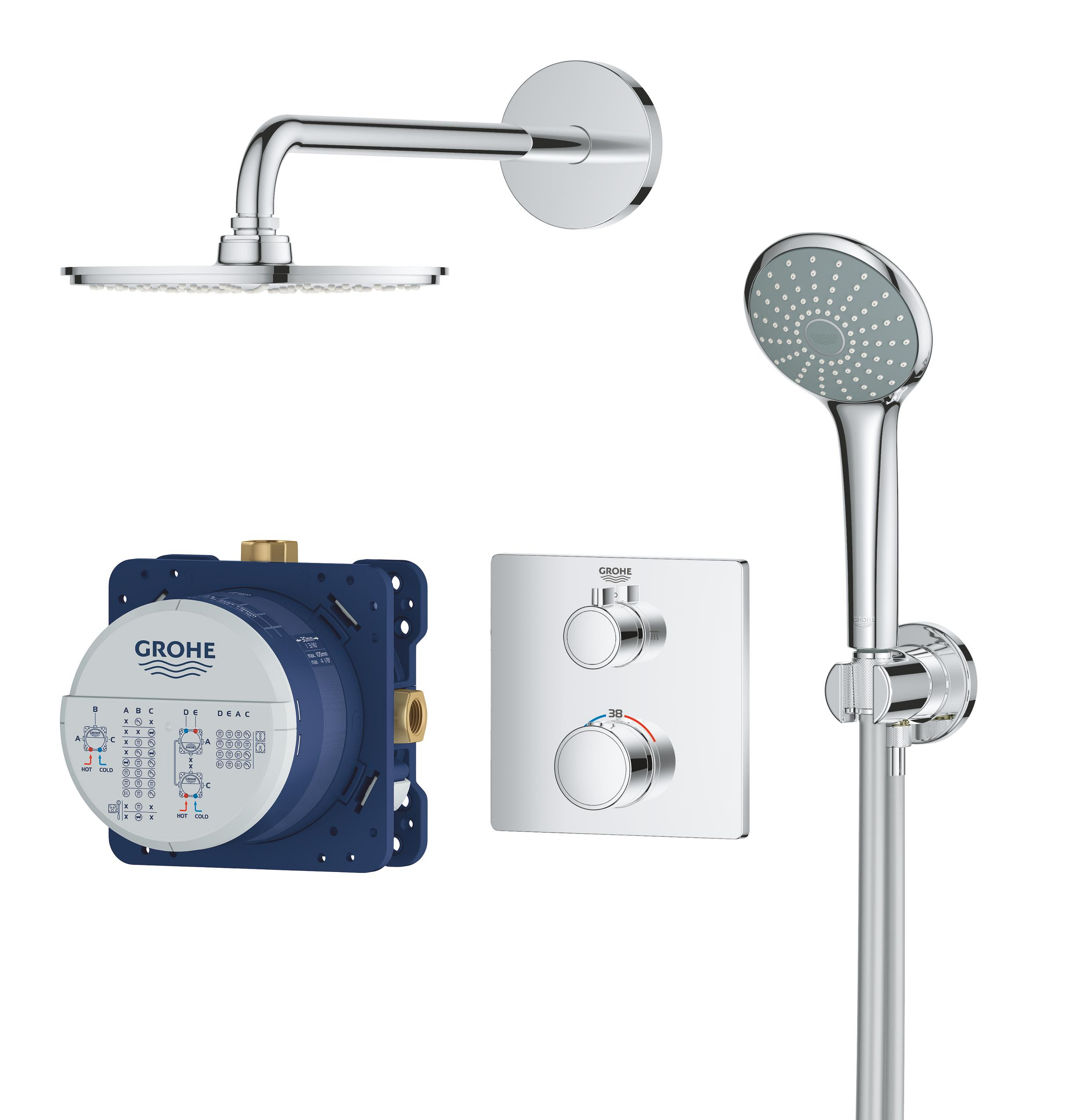 Darmowa Dostawa - Zestaw prysznicowy podtynkowy termostatyczny z deszczownicą starlight chrome Grohe Grohtherm 34734000