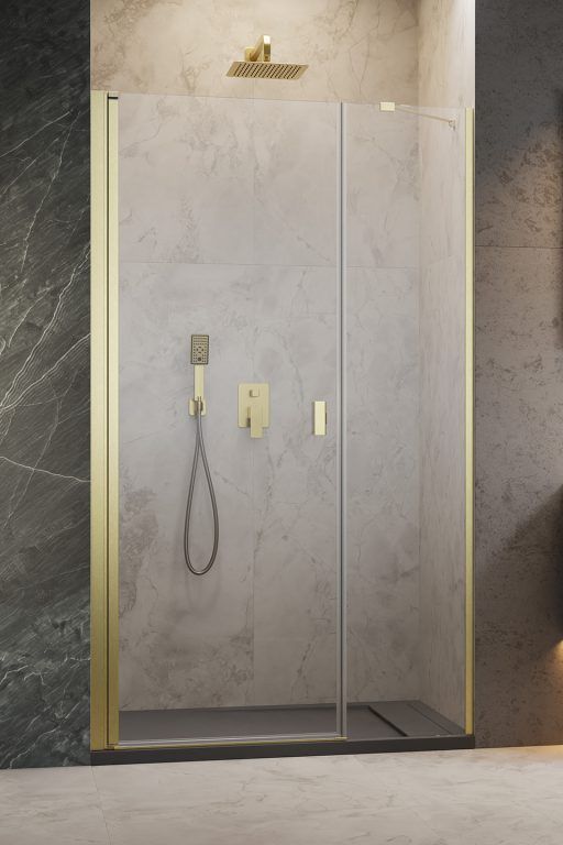 Darmowa Dostawa - Drzwi prysznicowe 120 cm uchylne złoty szczotkowany/szkło przezroczyste Radaway Nes Brushed Gold DWS 100281209901L