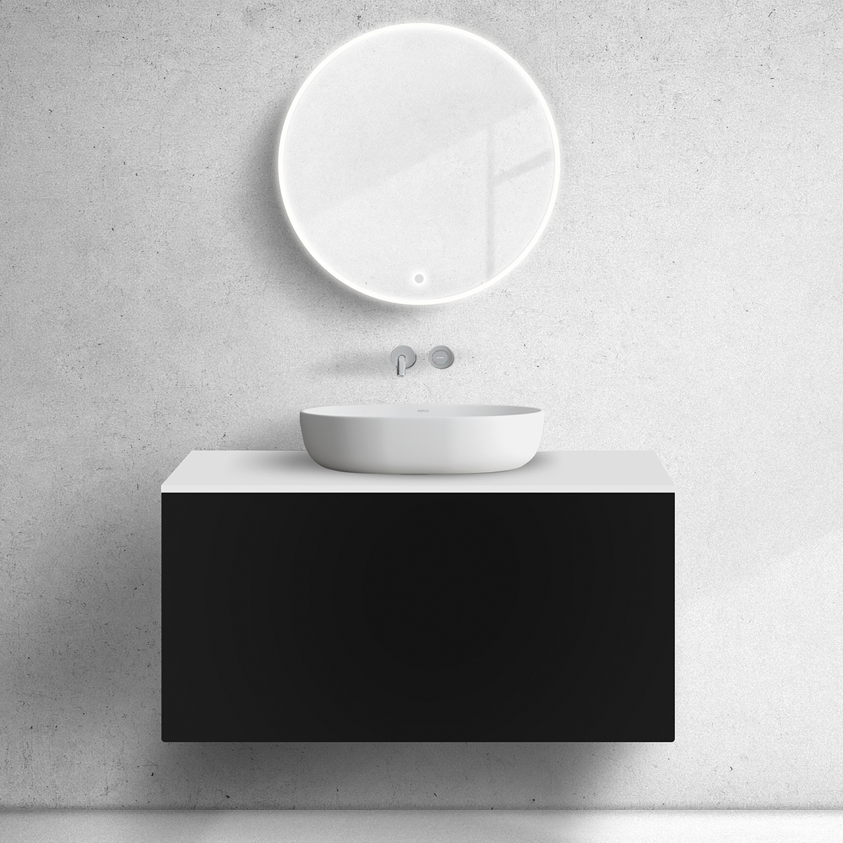 Darmowa Dostawa - Szafka z blatem 100x45x53.6 cm podumywalkowa wisząca biała-czarna Oltens Lun 68744300