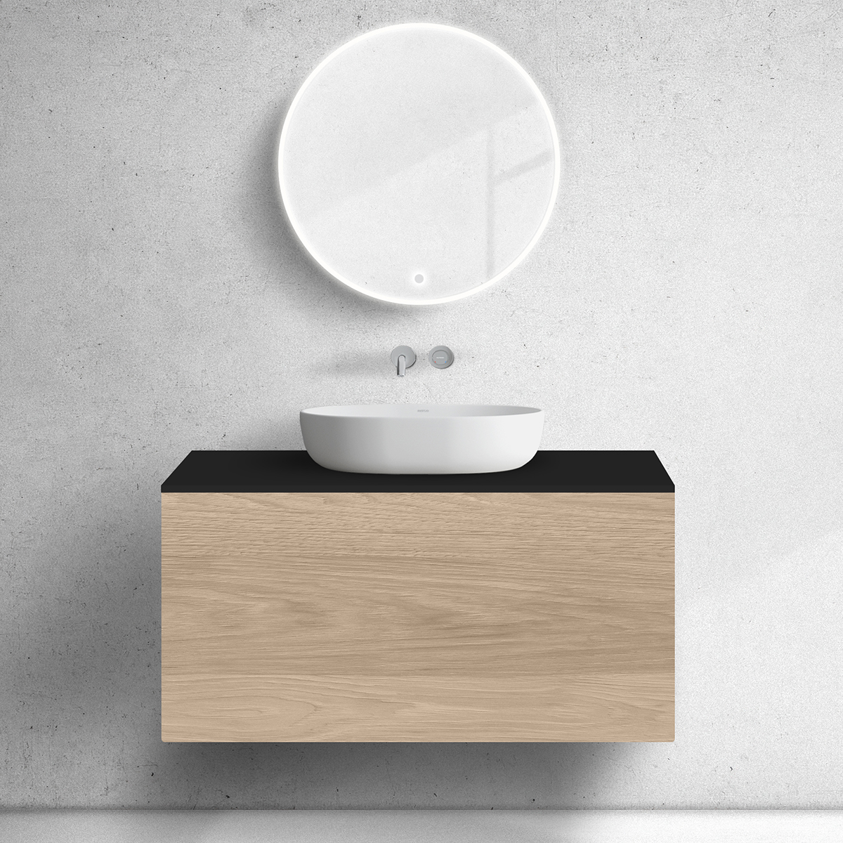 Darmowa Dostawa - Szafka z blatem 100x45x53.6 cm podumywalkowa wisząca czarna-dąb Oltens Lun 68685060