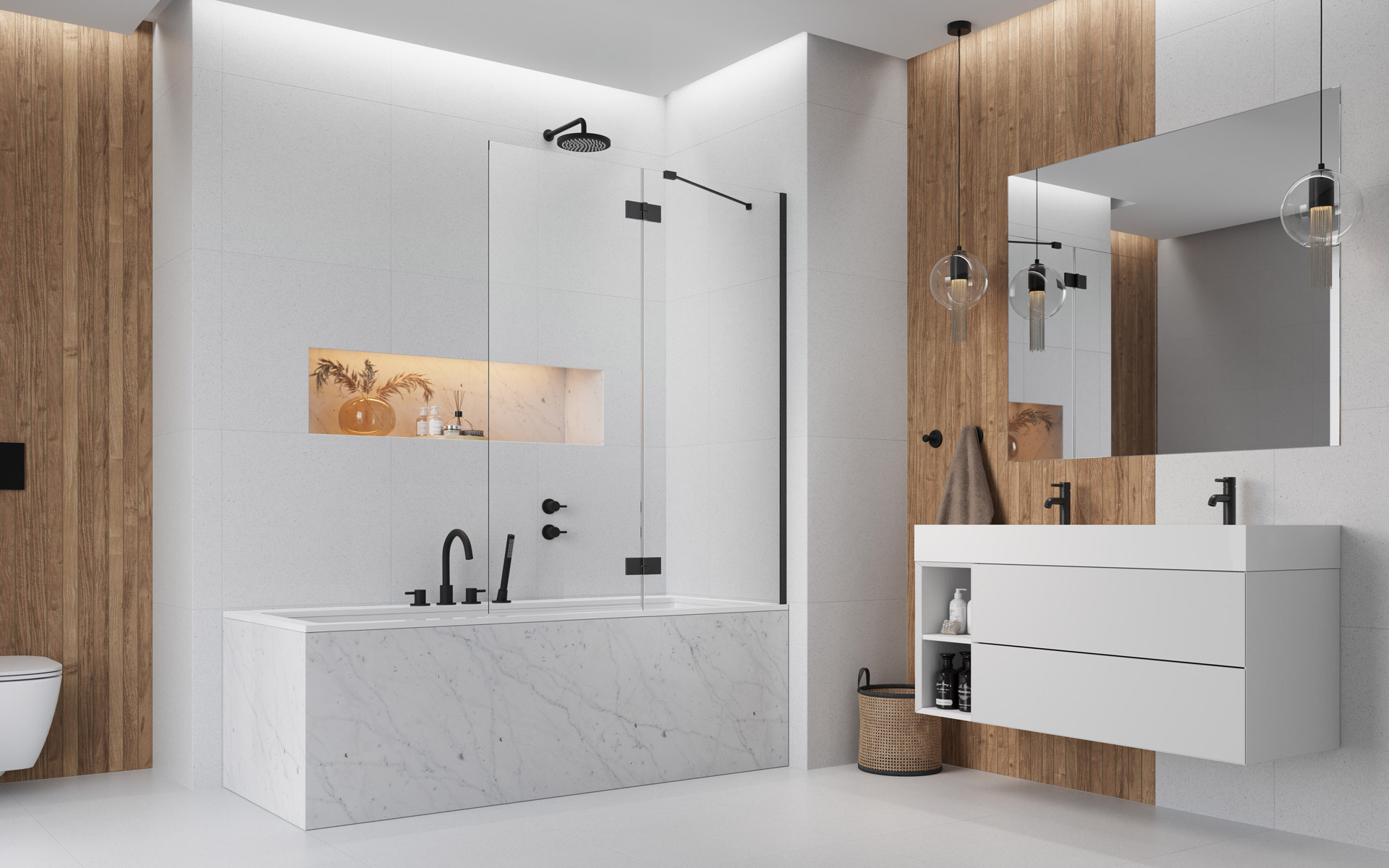 Darmowa Dostawa - Parawan nawannowy dwuczęściowy Radaway Essenza New Black PND II 1100021105401R