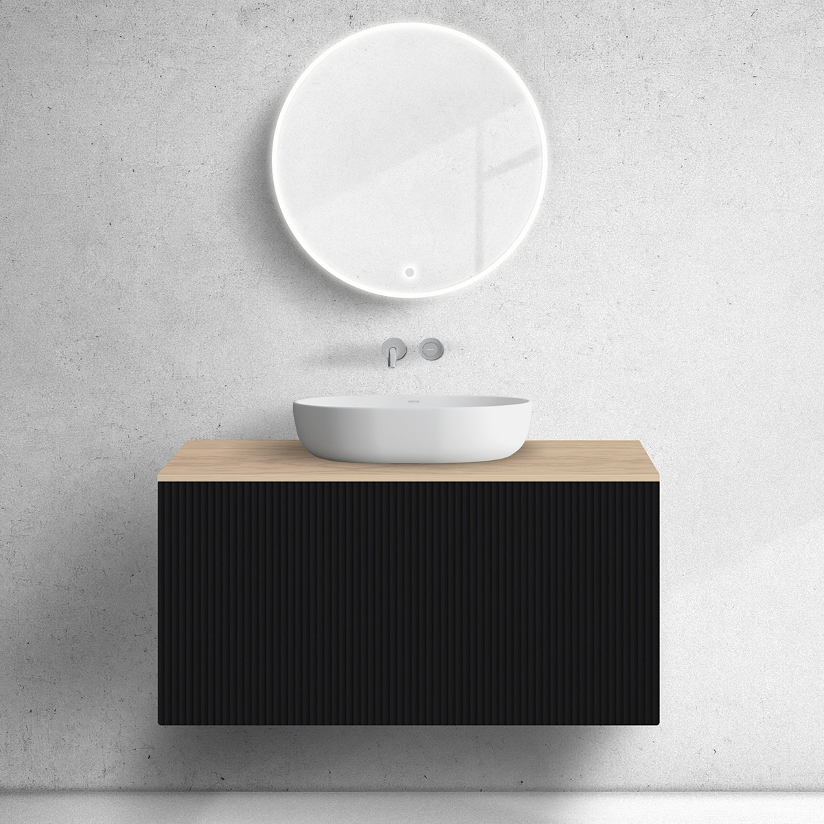 Darmowa Dostawa - Szafka z blatem 100x45x53.6 cm podumywalkowa wisząca czarna-dąb Oltens Lun 68689300