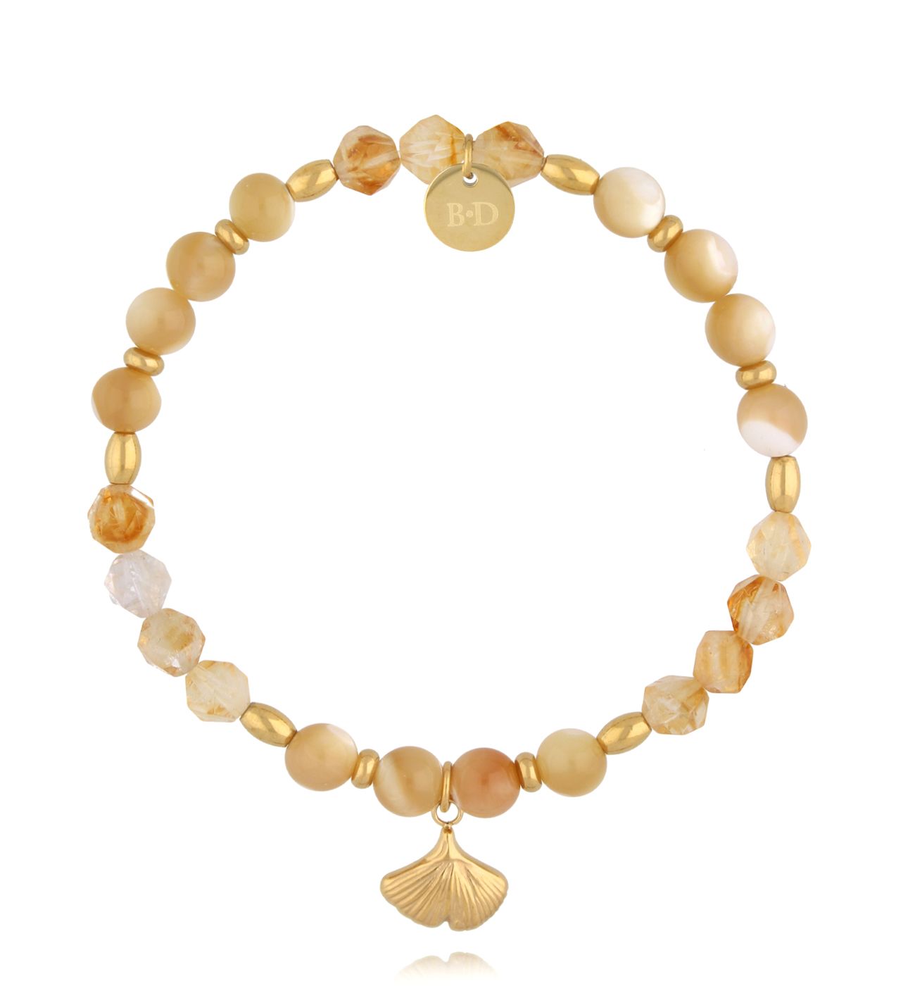 Bransoletka beżowa z cytrynami i zawieszką - By Dziubeka
