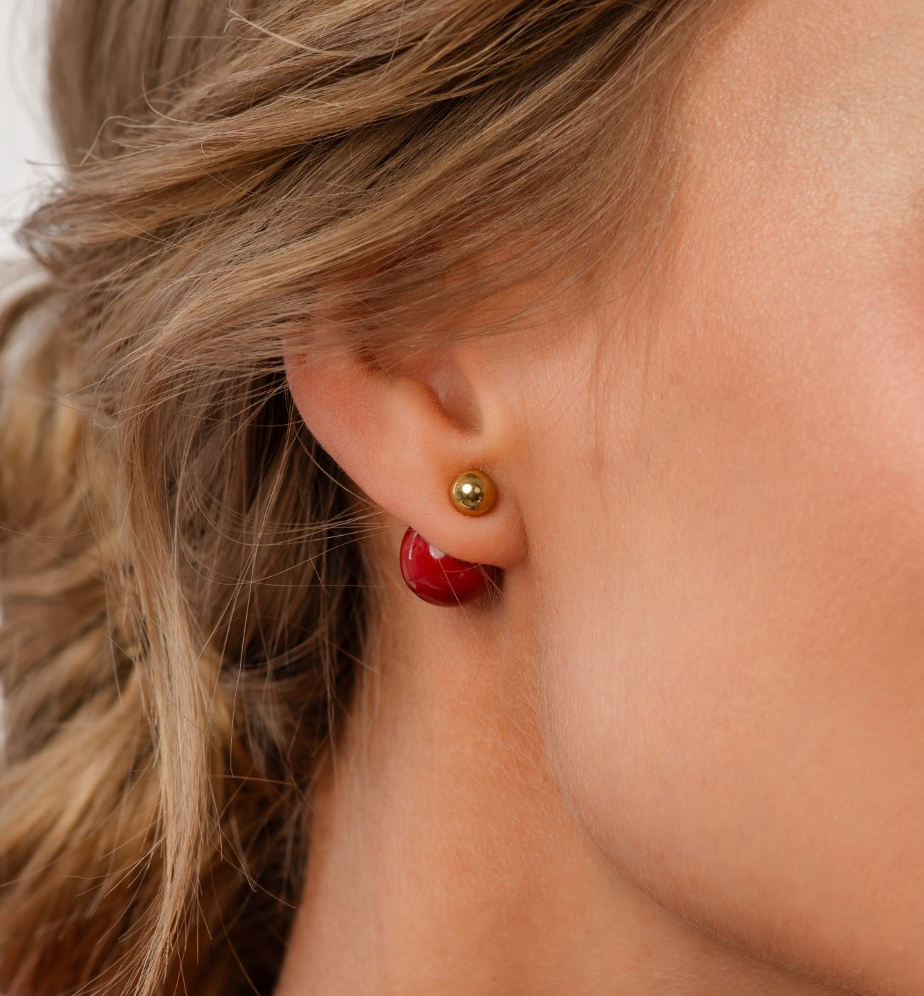 Kolczyki bordowe kulki podwójne KSA2290