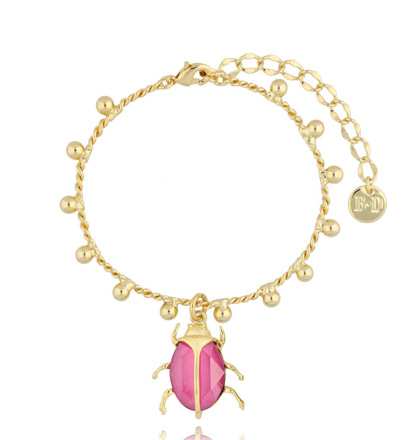 Bransoletka złota z fuksjowym żukiem Siyo BMI0177