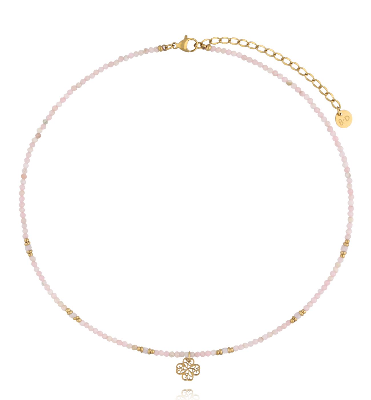 Naszyjnik z różowym opalem i ażurową koniczynką NTW1632